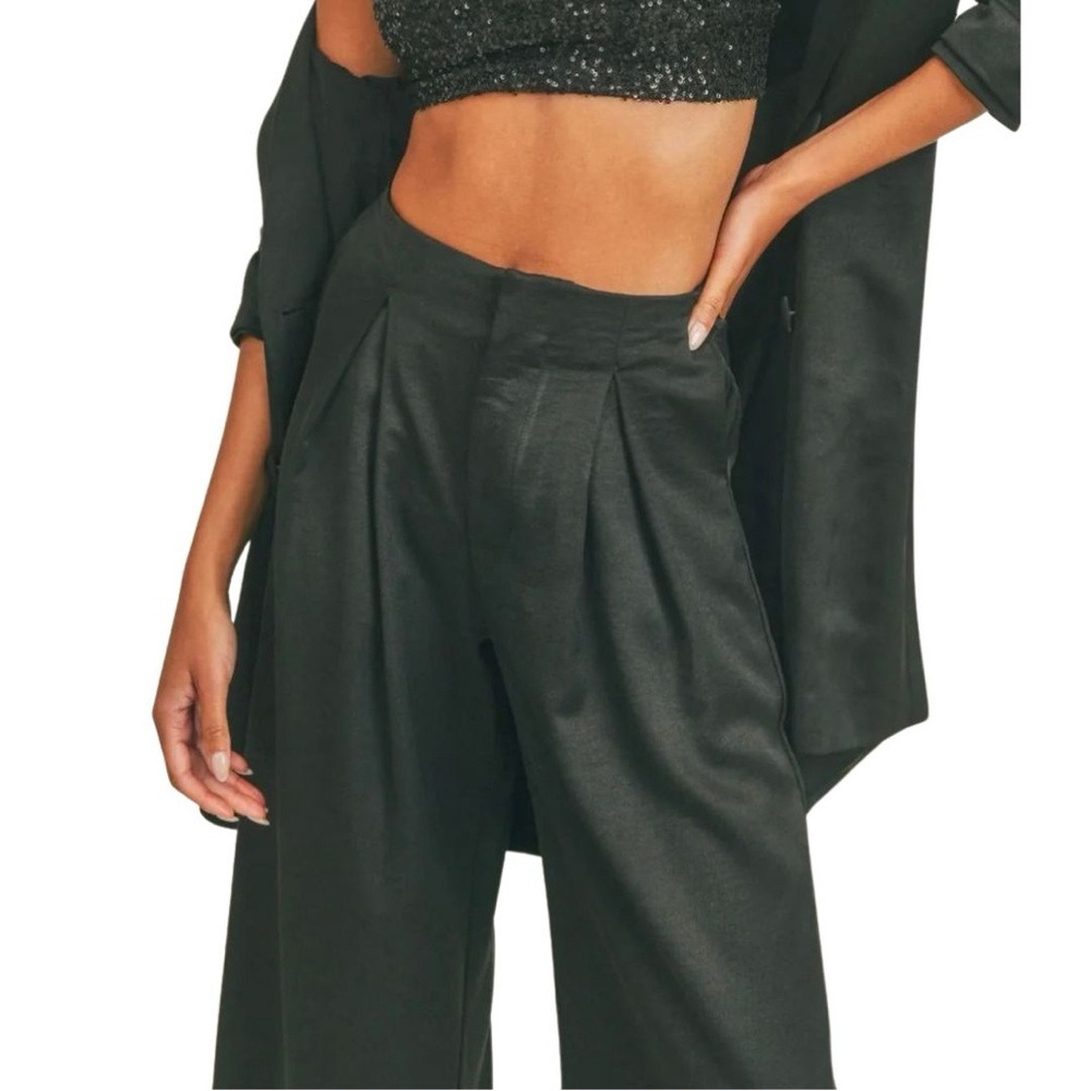 NWT Sage The Label Pleated Wide Leg High-Waist Black Pants - Size Medium